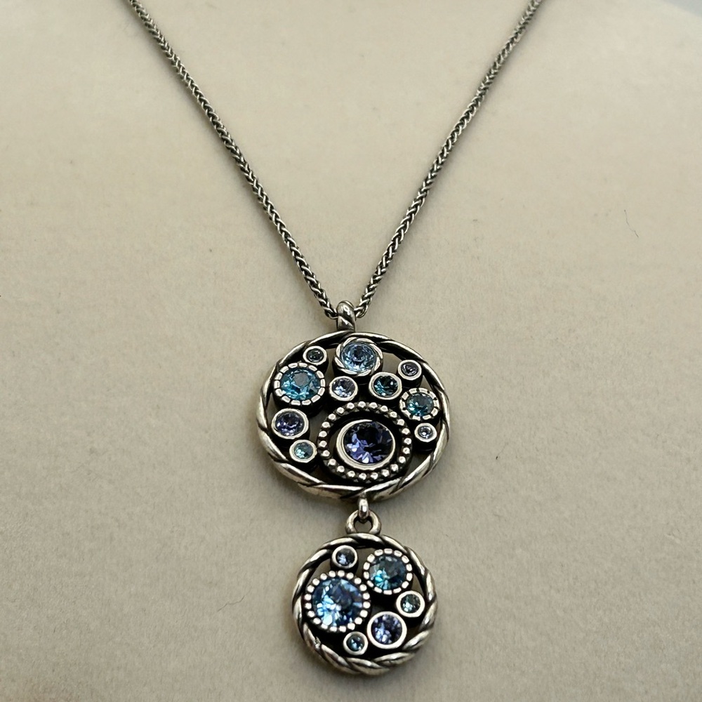 Brighton Halo Dual Pendants Necklace Silver Plated Blue Lavender Crystals - Picture 3 of 11
